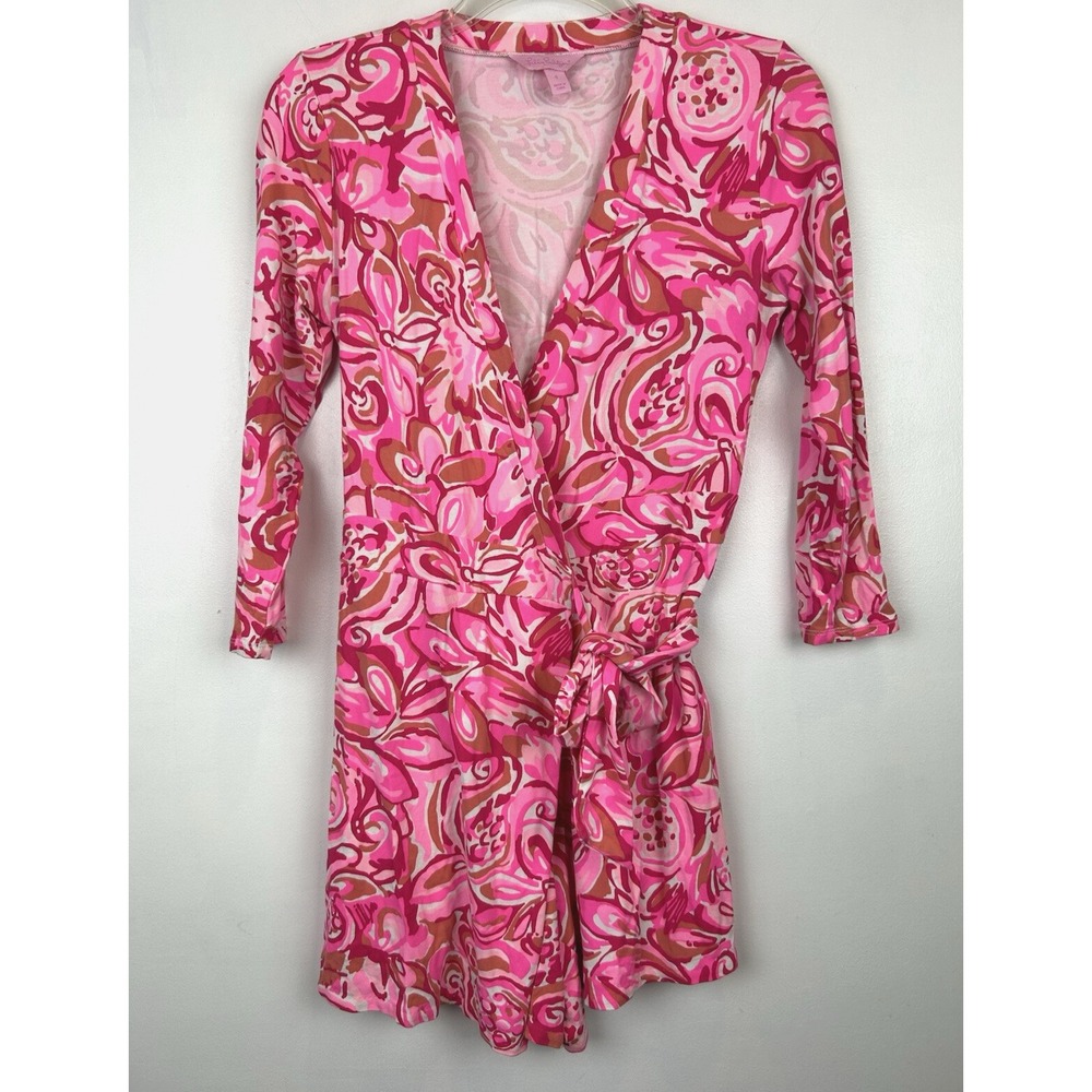 Lilly Pulitzer Karlie Wrap Romper Small Mango Salsa Pink Short Resort Tropical